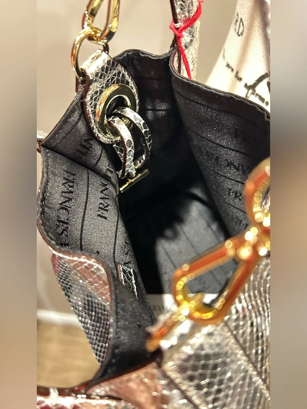 Frances Valentine Teeny Sweet Pea Snakeskin Embossed Metallic Leather Handbag_9